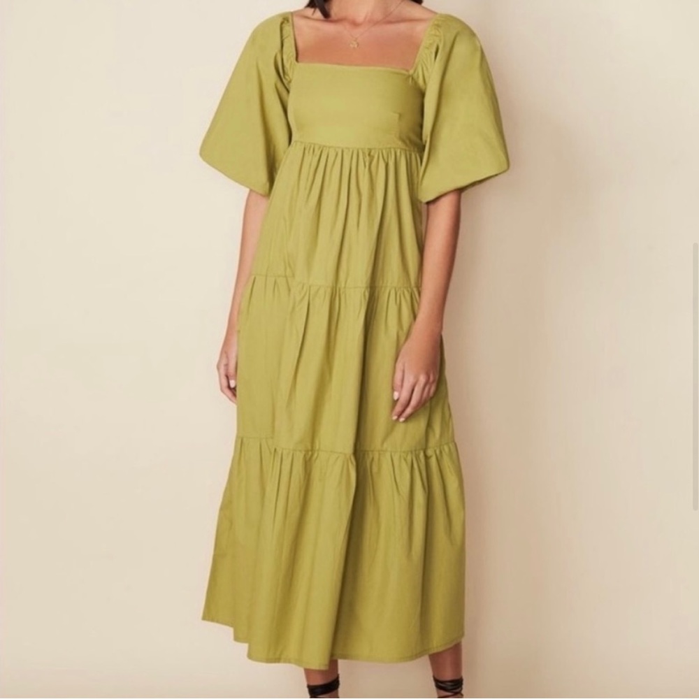 FAITHFULL THE BRAND Kiona Tiered Midi Dress Olive